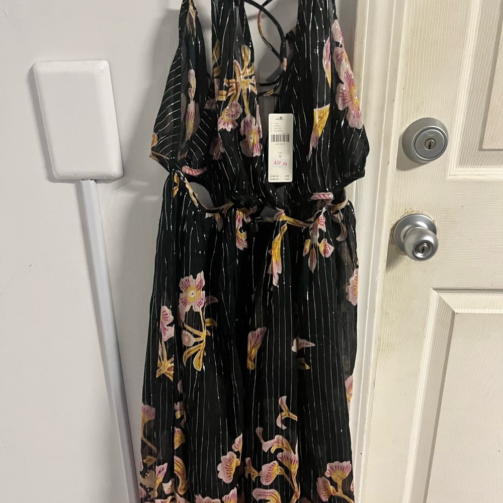 Anthropologie Black Floral Maxi Dress